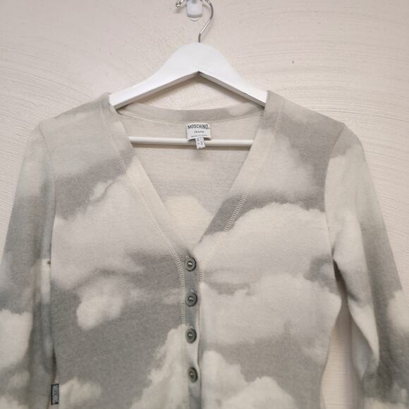 Moschino Vintage 90s Cloud Cardigan Sweater Angora Lana Wool Gray Rare 1990s - Picture 7 of 8